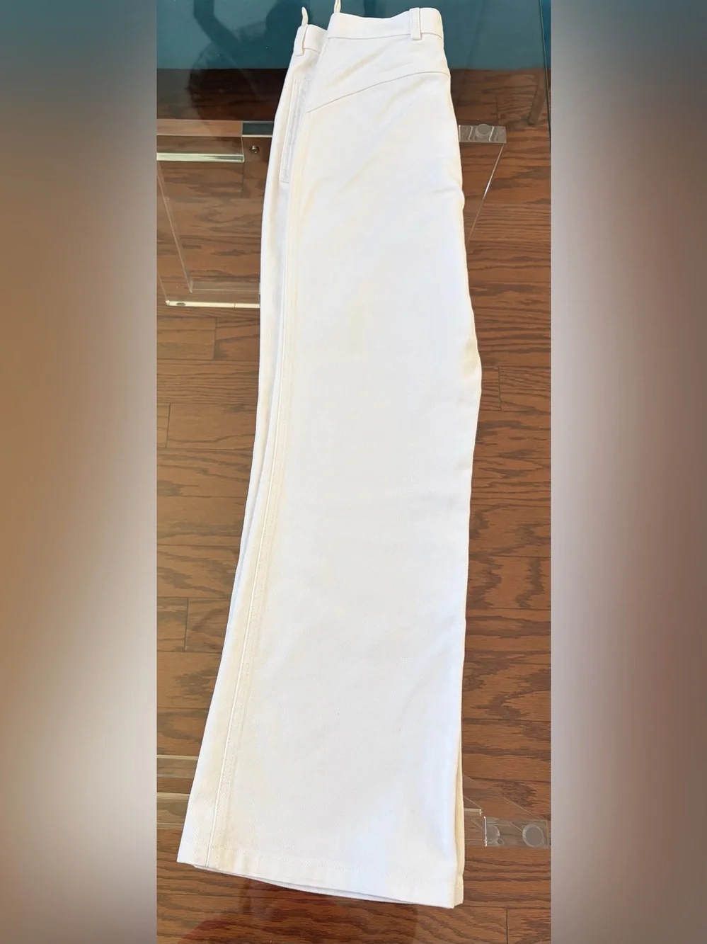 AUTHENTIC CHANEL VINTAGE 2004 CRUISE WHITE WIDE LEG QUILTED UTILITY DENIM PANTS